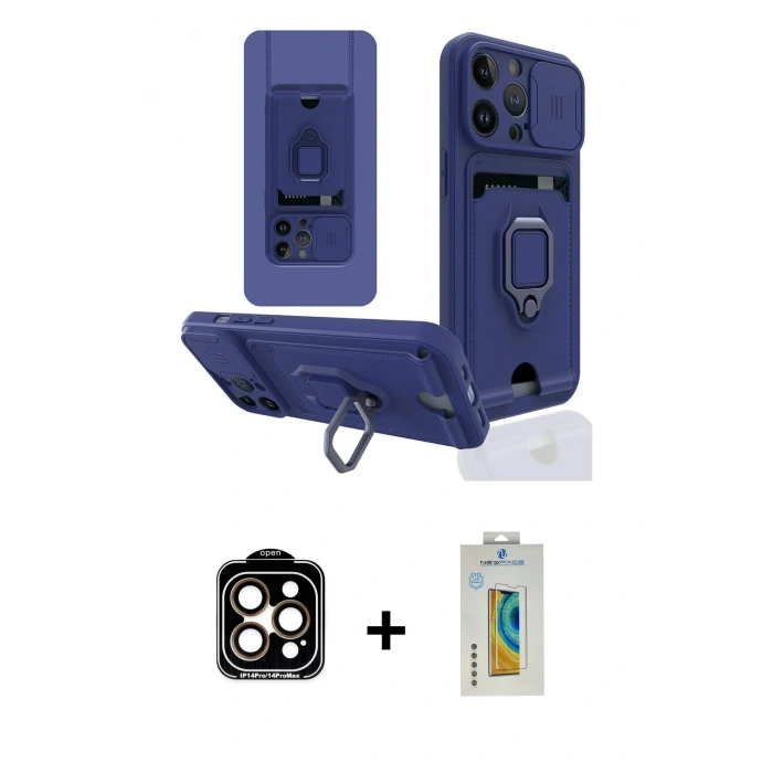 MARSİLYAN™- iPhone 14 Pro Max Kılıf Vadi Form Prime - Siyah Polymer Nano Ekran Koruyucu + Turuncu PVD Metal Kamera Lens