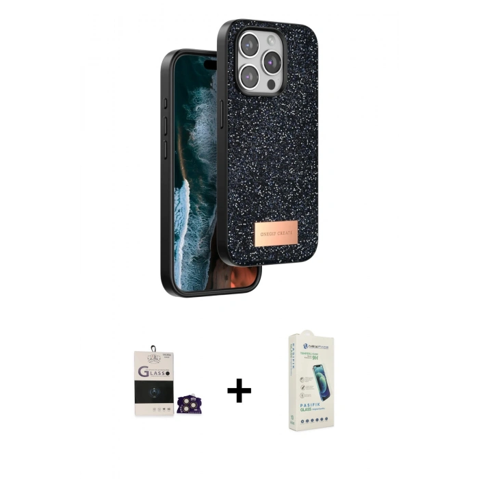 MARSİLYAN™- iPhone 14 Pro Max Kılıf Vadi Klasik Serisi - Şeffaf Pasifik Cam Ekran Koruyucu + Bilvis Titan Kamera Lens - GD