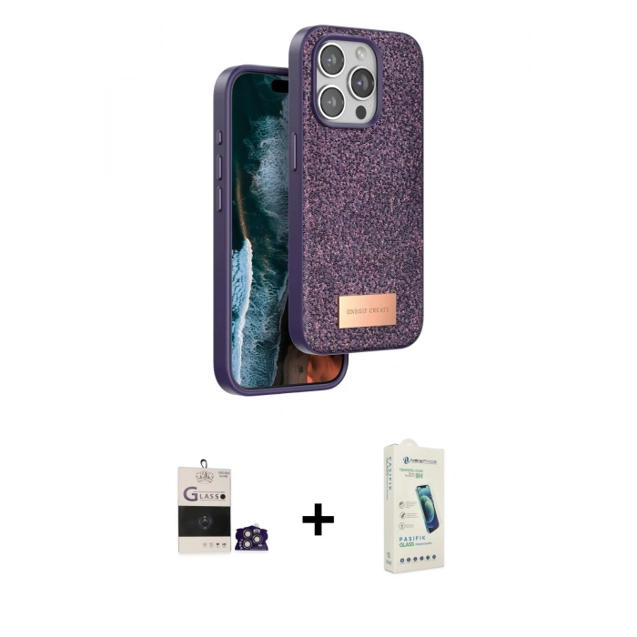 MARSİLYAN™- iPhone 14 Pro Max Kılıf Vadi Klasik Serisi - Şeffaf Pasifik Cam Ekran Koruyucu + Bilvis Titan Kamera Lens - GS