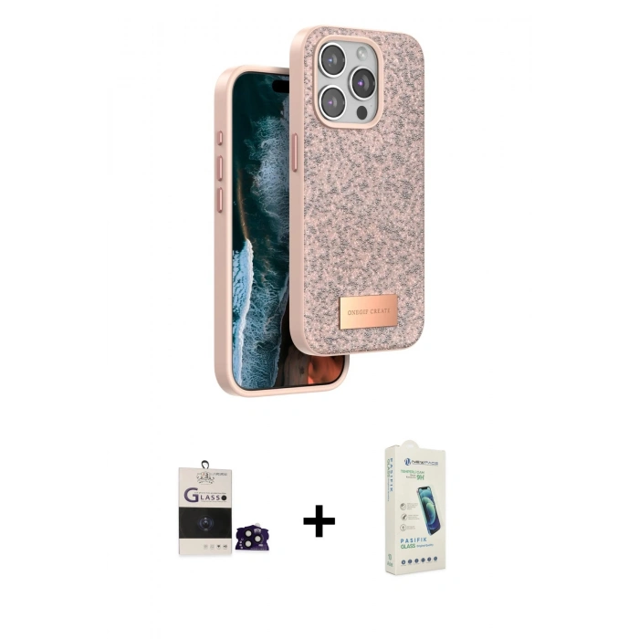 MARSİLYAN™- iPhone 14 Pro Max Kılıf Vadi Klasik Serisi - Şeffaf Pasifik Cam Ekran Koruyucu + Bilvis Titan Kamera Lens - SH