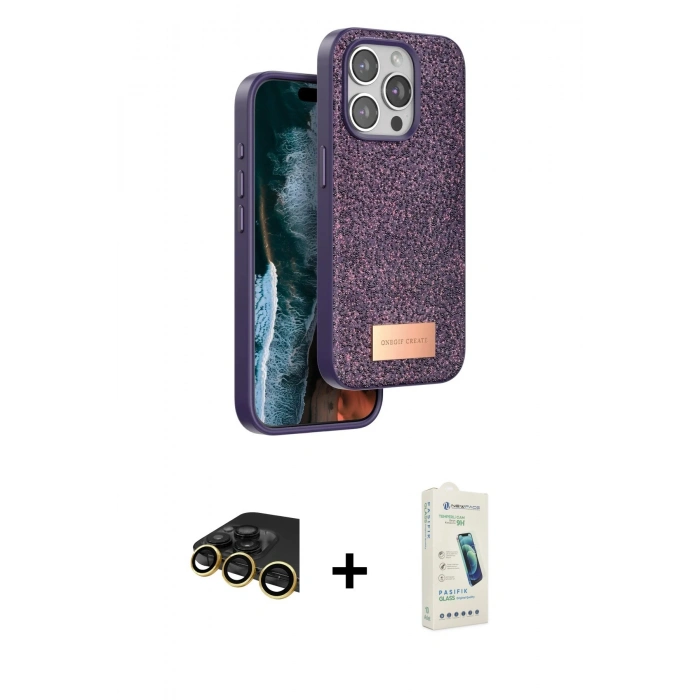 MARSİLYAN™- iPhone 14 Pro Max Kılıf Vadi Klasik Serisi - Şeffaf Pasifik Cam Ekran Koruyucu + Raze Metal Kamera Lens - GD