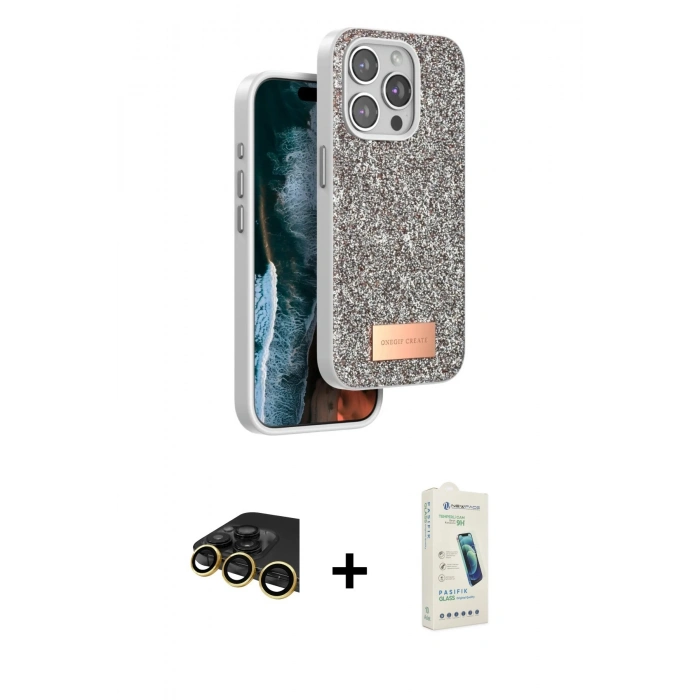MARSİLYAN™- iPhone 14 Pro Max Kılıf Vadi Klasik Serisi - Şeffaf Pasifik Cam Ekran Koruyucu + Raze Metal Kamera Lens - GD