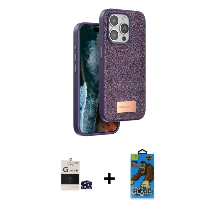 MARSİLYAN™- iPhone 14 Pro Max Kılıf Vadi Klasik Serisi - Siyah 18D Cam Ekran Koruyucu + Bilvis Titan Kamera Lens - DNMR