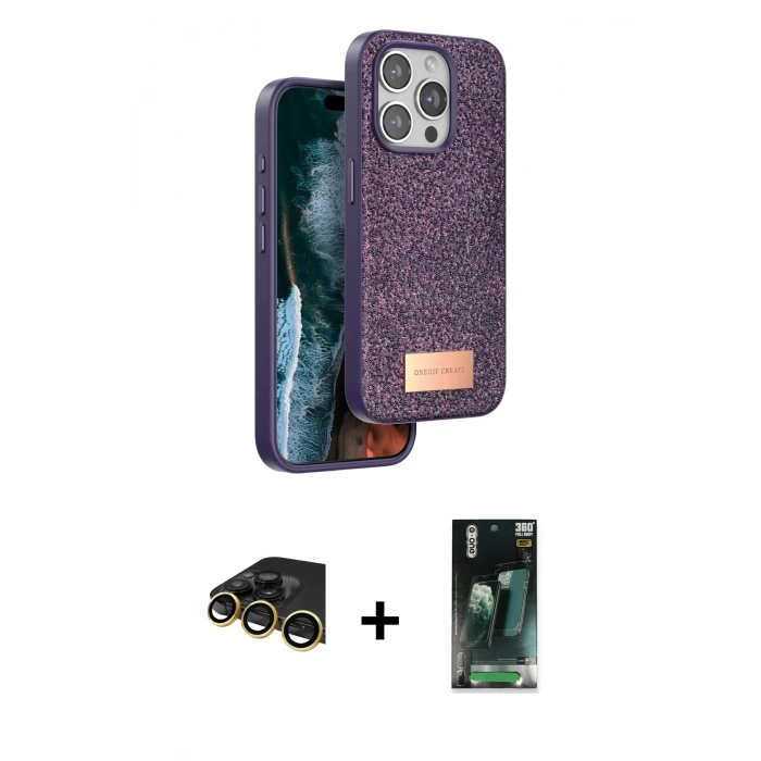 MARSİLYAN™- iPhone 14 Pro Max Kılıf Vadi Klasik Serisi - Siyah 360 Mat Full Body Arka Koruyucu + Raze Metal Kamera Lens - GD