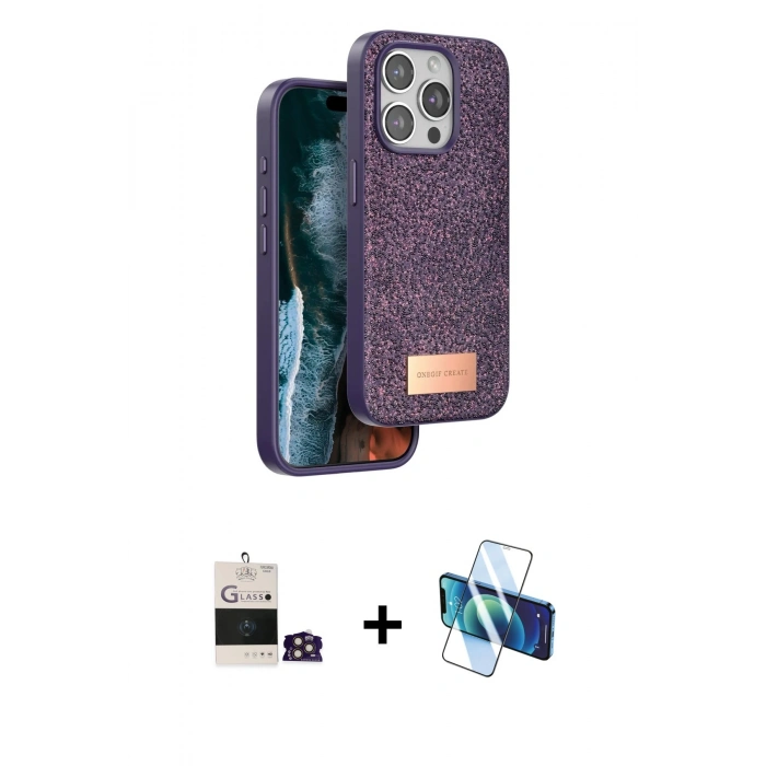 MARSİLYAN™- iPhone 14 Pro Max Kılıf Vadi Klasik Serisi - Siyah 3D Antistatik Cam Ekran Koruyucu + Bilvis Titan Kamera Lens - GD