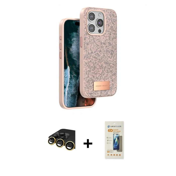 MARSİLYAN™- iPhone 14 Pro Max Kılıf Vadi Klasik Serisi - Siyah 6D Mat Seramik Hayalet Nano Ekran Koruyucu + Raze Metal Kamera Lens - GD