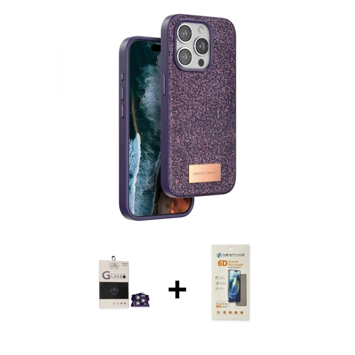 MARSİLYAN™- iPhone 14 Pro Max Kılıf Vadi Klasik Serisi - Siyah 6D Mat Seramik Hayalet Nano Ekran Koruyucu + Bilvis Titan Kamera Lens - GS