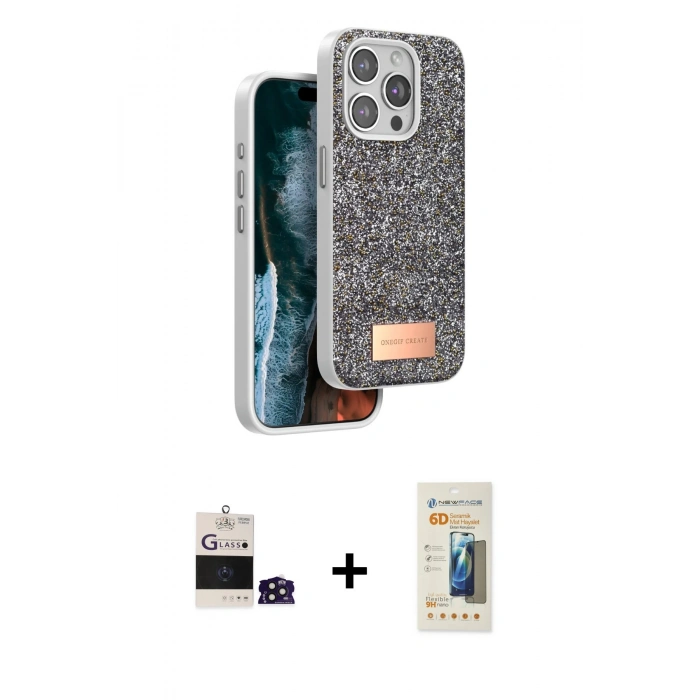 MARSİLYAN™- iPhone 14 Pro Max Kılıf Vadi Klasik Serisi - Siyah 6D Mat Seramik Hayalet Nano Ekran Koruyucu + Bilvis Titan Kamera Lens - DNMR
