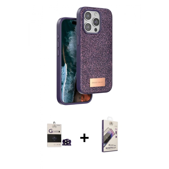 MARSİLYAN™- iPhone 14 Pro Max Kılıf Vadi Klasik Serisi - Siyah Bilvis 3D Mat Cam Ekran Koruyucu + Bilvis Titan Kamera Lens - SH