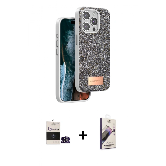 MARSİLYAN™- iPhone 14 Pro Max Kılıf Vadi Klasik Serisi - Siyah Bilvis 3D Mat Cam Ekran Koruyucu + Bilvis Titan Kamera Lens - SH