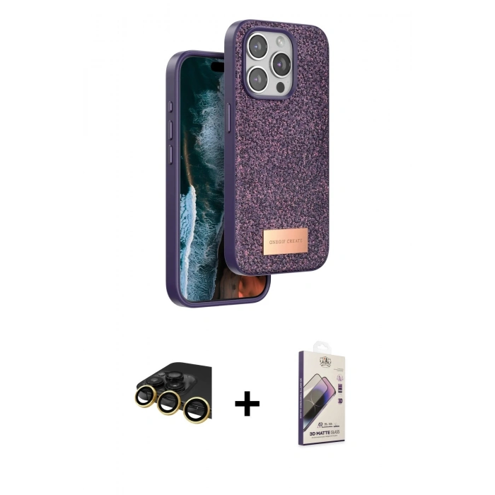 MARSİLYAN™- iPhone 14 Pro Max Kılıf Vadi Klasik Serisi - Siyah Bilvis 3D Mat Cam Ekran Koruyucu + Raze Metal Kamera Lens - GD