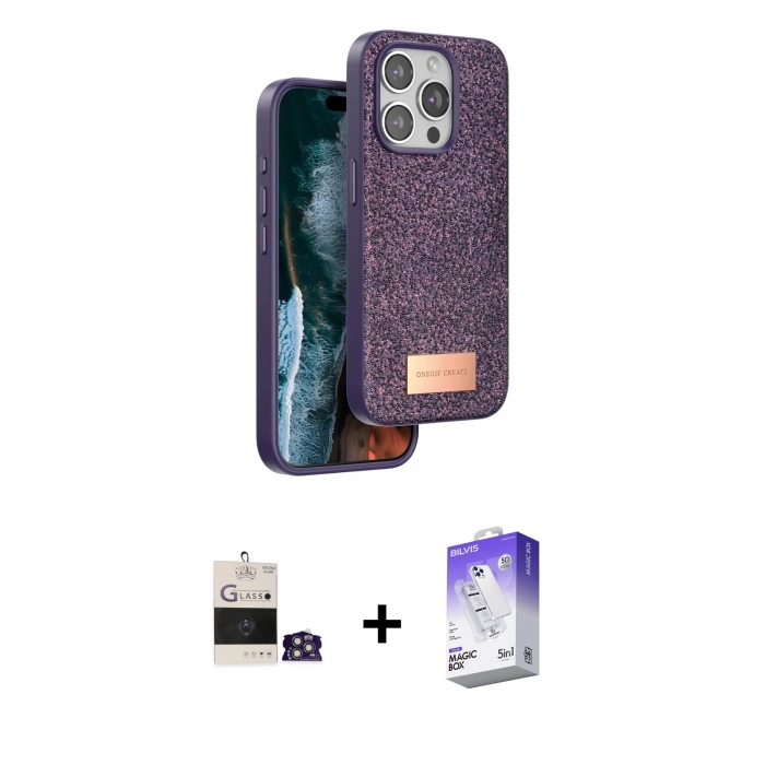 MARSİLYAN™- iPhone 14 Pro Max Kılıf Vadi Klasik Serisi - Siyah Bilvis 5in1 3D Magic Cam Ekran Koruyucu + Bilvis Titan Kamera Lens - GS