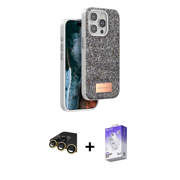 MARSİLYAN™- iPhone 14 Pro Max Kılıf Vadi Klasik Serisi - Siyah Bilvis 5in1 3D Magic Cam Ekran Koruyucu + Raze Metal Kamera Lens - GD
