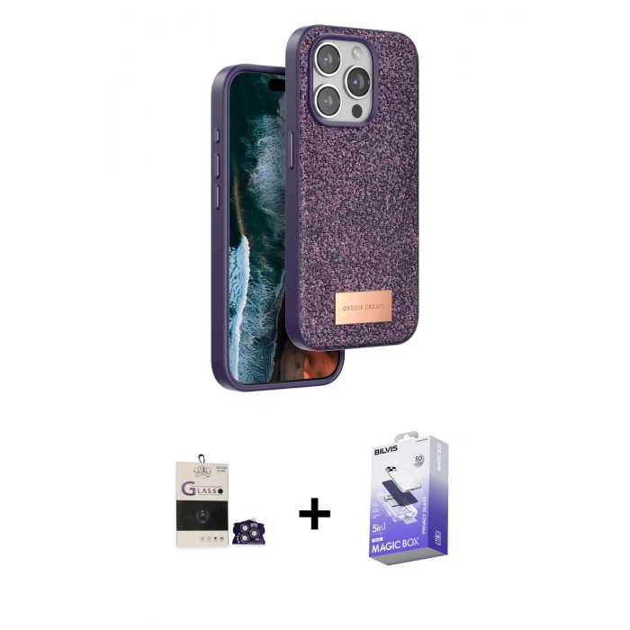 MARSİLYAN™- iPhone 14 Pro Max Kılıf Vadi Klasik Serisi - Siyah Bilvis 5in1 5D Magic Hayalet Cam Ekran Koruyucu + Bilvis Titan Kamera Lens - GS