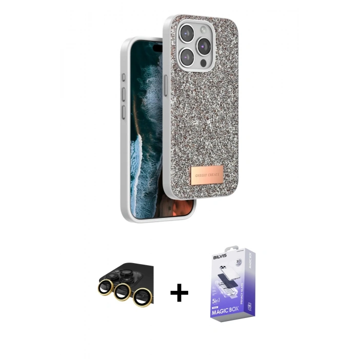 MARSİLYAN™- iPhone 14 Pro Max Kılıf Vadi Klasik Serisi - Siyah Bilvis 5in1 5D Magic Hayalet Cam Ekran Koruyucu + Raze Metal Kamera Lens - GD