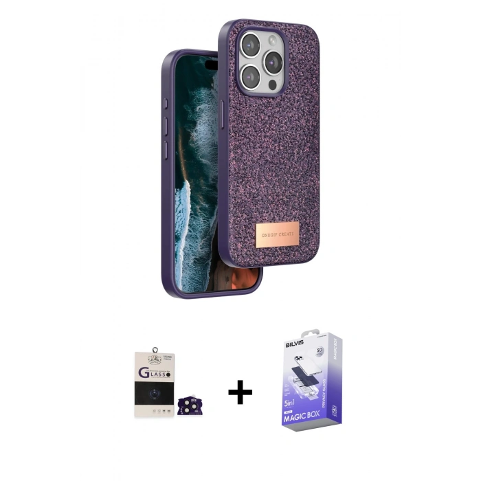 MARSİLYAN™- iPhone 14 Pro Max Kılıf Vadi Klasik Serisi - Siyah Bilvis 5in1 5D Magic Hayalet Cam Ekran Koruyucu + Bilvis Titan Kamera Lens - DNMR