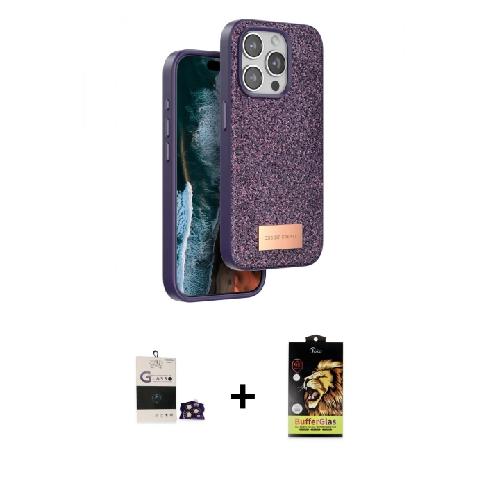 MARSİLYAN™- iPhone 14 Pro Max Kılıf Vadi Klasik Serisi - Siyah Buffer Cam Ekran Koruyucu + Bilvis Titan Kamera Lens - GD