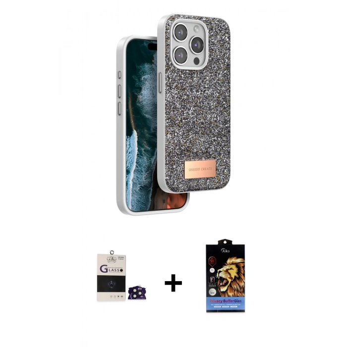 MARSİLYAN™- iPhone 14 Pro Max Kılıf Vadi Klasik Serisi - Siyah Buffer Hayalet Cam Ekran Koruyucu + Bilvis Titan Kamera Lens - DNMR