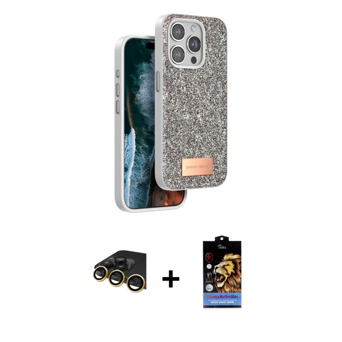 MARSİLYAN™- iPhone 14 Pro Max Kılıf Vadi Klasik Serisi - Siyah Buffer Hayalet Cam Ekran Koruyucu + Raze Metal Kamera Lens - GD