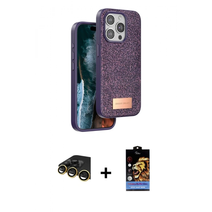 MARSİLYAN™- iPhone 14 Pro Max Kılıf Vadi Klasik Serisi - Siyah Buffer Hayalet Cam Ekran Koruyucu + Raze Metal Kamera Lens - GD