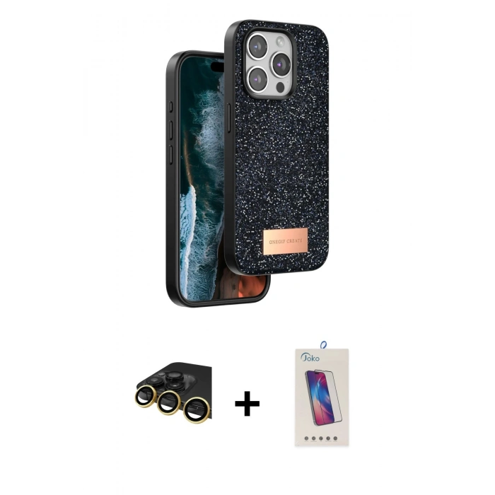 MARSİLYAN™- iPhone 14 Pro Max Kılıf Vadi Klasik Serisi - Siyah Joko 5D Cam + Raze Metal Kamera Lens - GD
