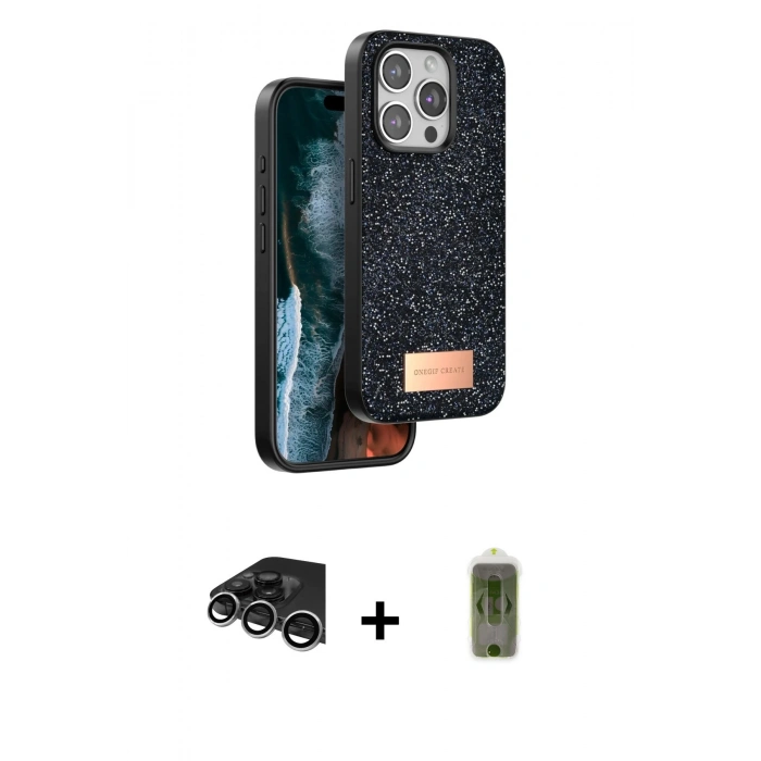MARSİLYAN™- iPhone 14 Pro Max Kılıf Vadi Klasik Serisi - Siyah Joko Magic 5D Hayalet Cam + Raze Metal Kamera Lens - GS