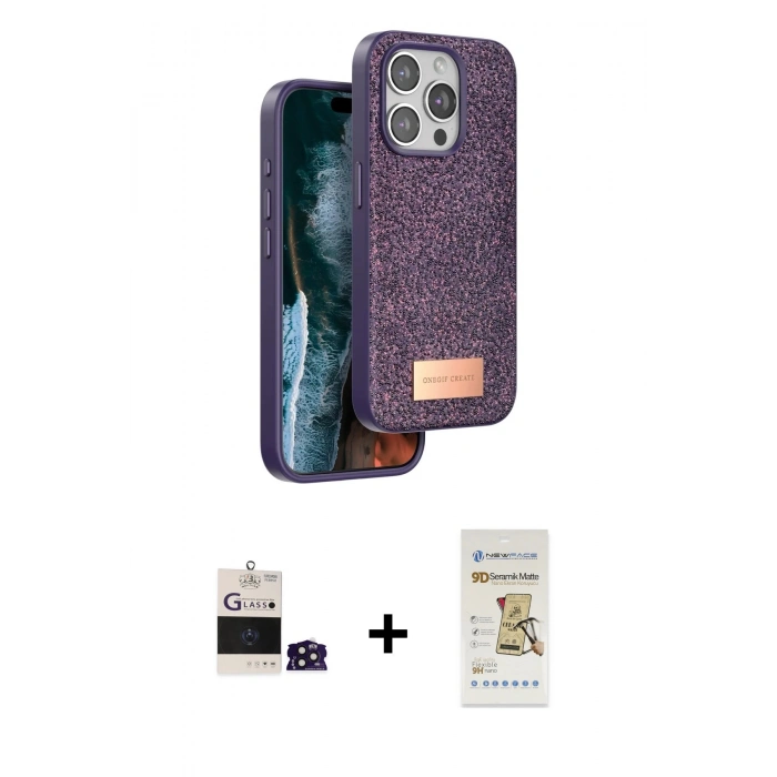 MARSİLYAN™- iPhone 14 Pro Max Kılıf Vadi Klasik Serisi - Siyah Mat Seramik Nano Ekran Koruyucu + Bilvis Titan Kamera Lens - DNMR