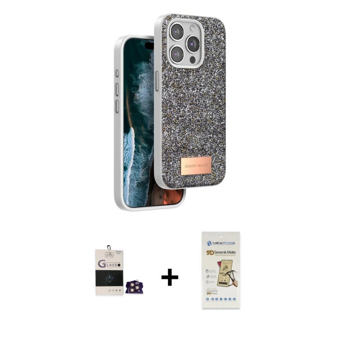 MARSİLYAN™- iPhone 14 Pro Max Kılıf Vadi Klasik Serisi - Siyah Mat Seramik Nano Ekran Koruyucu + Bilvis Titan Kamera Lens - GD