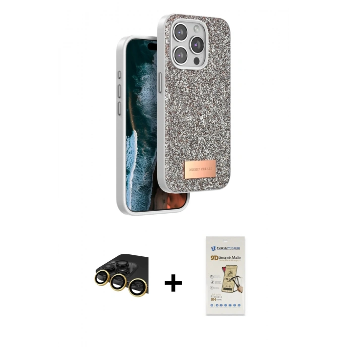 MARSİLYAN™- iPhone 14 Pro Max Kılıf Vadi Klasik Serisi - Siyah Mat Seramik Nano Ekran Koruyucu + Raze Metal Kamera Lens - GD