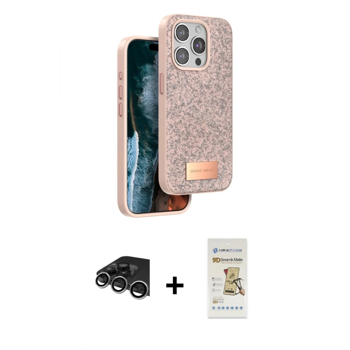 MARSİLYAN™- iPhone 14 Pro Max Kılıf Vadi Klasik Serisi - Siyah Mat Seramik Nano Ekran Koruyucu + Raze Metal Kamera Lens - GS