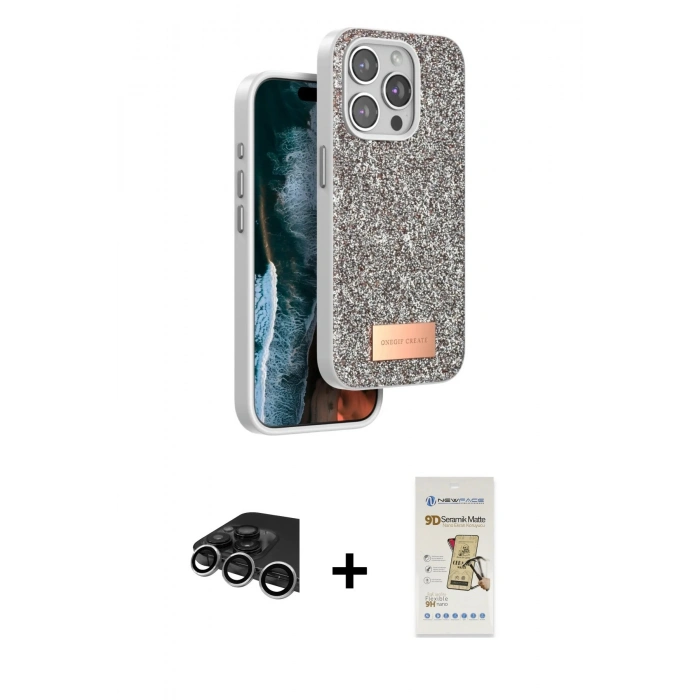 MARSİLYAN™- iPhone 14 Pro Max Kılıf Vadi Klasik Serisi - Siyah Mat Seramik Nano Ekran Koruyucu + Raze Metal Kamera Lens - GS
