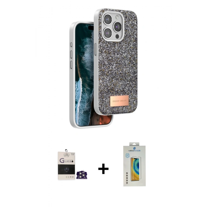 MARSİLYAN™- iPhone 14 Pro Max Kılıf Vadi Klasik Serisi - Siyah Polymer Nano Ekran Koruyucu + Bilvis Titan Kamera Lens - GS