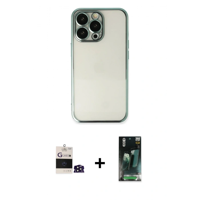 MARSİLYAN™- iPhone 14 Pro Max Kılıf Vadi Minimal - Şeffaf 360 Full Body Arka Koruyucu + Bilvis Titan Kamera Lens - DNMR