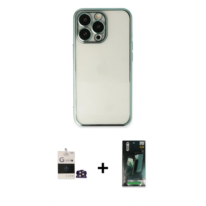 MARSİLYAN™- iPhone 14 Pro Max Kılıf Vadi Minimal - Şeffaf 360 Full Body Arka Koruyucu + Bilvis Titan Kamera Lens - GD