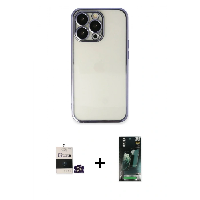 MARSİLYAN™- iPhone 14 Pro Max Kılıf Vadi Minimal - Şeffaf 360 Full Body Arka Koruyucu + Bilvis Titan Kamera Lens - GD