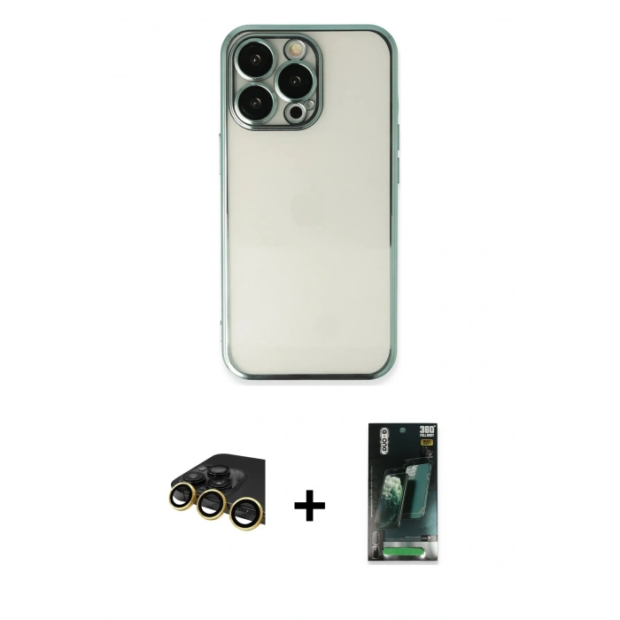 MARSİLYAN™- iPhone 14 Pro Max Kılıf Vadi Minimal - Şeffaf 360 Full Body Arka Koruyucu + Raze Metal Kamera Lens - GD