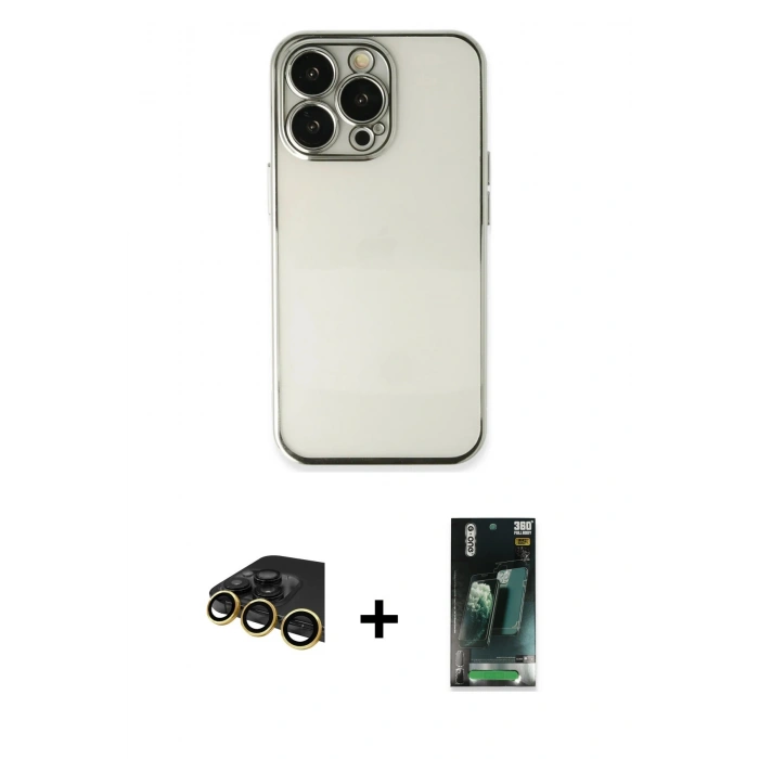 MARSİLYAN™- iPhone 14 Pro Max Kılıf Vadi Minimal - Şeffaf 360 Full Body Arka Koruyucu + Raze Metal Kamera Lens - GD