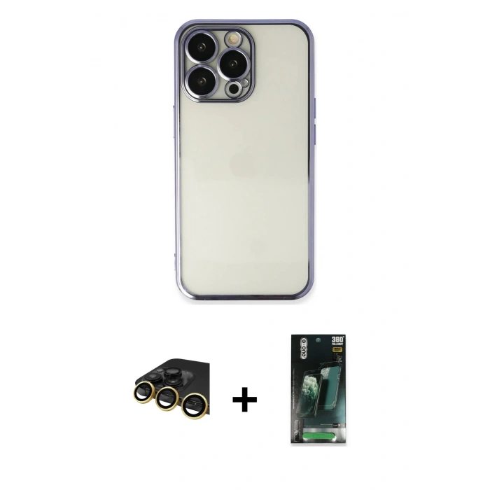MARSİLYAN™- iPhone 14 Pro Max Kılıf Vadi Minimal - Şeffaf 360 Full Body Arka Koruyucu + Raze Metal Kamera Lens - GD