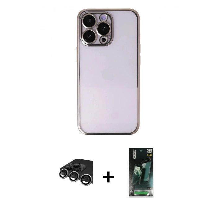 MARSİLYAN™- iPhone 14 Pro Max Kılıf Vadi Minimal - Şeffaf 360 Full Body Arka Koruyucu + Raze Metal Kamera Lens - GS