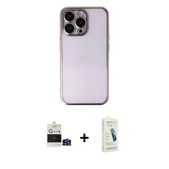 MARSİLYAN™- iPhone 14 Pro Max Kılıf Vadi Minimal - Şeffaf Pasifik Cam Ekran Koruyucu + Bilvis Titan Kamera Lens - SH