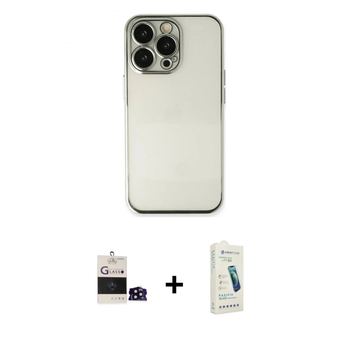 MARSİLYAN™- iPhone 14 Pro Max Kılıf Vadi Minimal - Şeffaf Pasifik Cam Ekran Koruyucu + Bilvis Titan Kamera Lens - SH