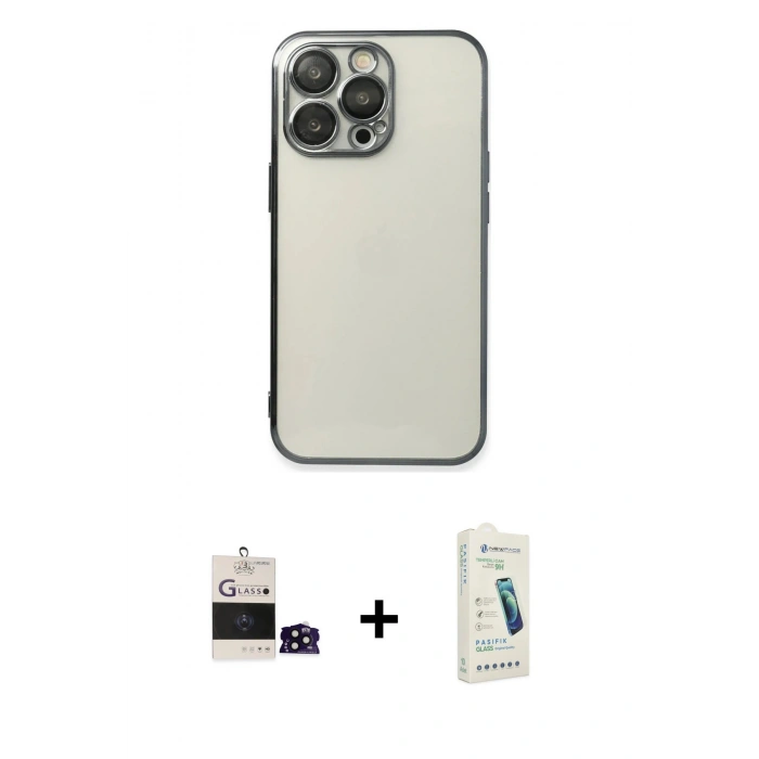MARSİLYAN™- iPhone 14 Pro Max Kılıf Vadi Minimal - Şeffaf Pasifik Cam Ekran Koruyucu + Bilvis Titan Kamera Lens - SH