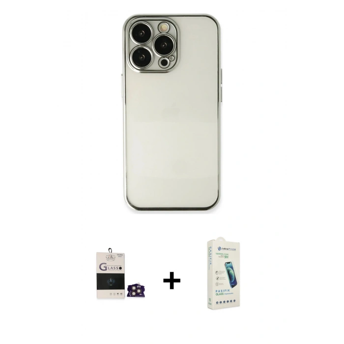 MARSİLYAN™- iPhone 14 Pro Max Kılıf Vadi Minimal - Şeffaf Pasifik Cam Ekran Koruyucu + Bilvis Titan Kamera Lens - GD