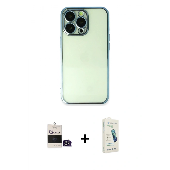 MARSİLYAN™- iPhone 14 Pro Max Kılıf Vadi Minimal - Şeffaf Pasifik Cam Ekran Koruyucu + Bilvis Titan Kamera Lens - SH