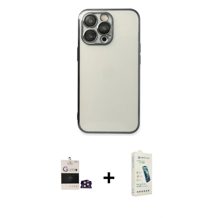 MARSİLYAN™- iPhone 14 Pro Max Kılıf Vadi Minimal - Şeffaf Pasifik Cam Ekran Koruyucu + Bilvis Titan Kamera Lens - GD