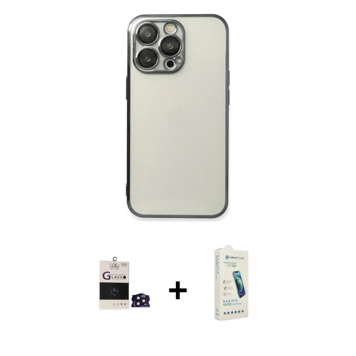MARSİLYAN™- iPhone 14 Pro Max Kılıf Vadi Minimal - Şeffaf Pasifik Cam Ekran Koruyucu + Bilvis Titan Kamera Lens - DNMR