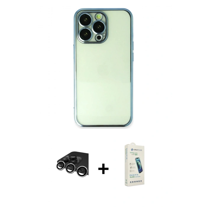 MARSİLYAN™- iPhone 14 Pro Max Kılıf Vadi Minimal - Şeffaf Pasifik Cam Ekran Koruyucu + Raze Metal Kamera Lens - GS