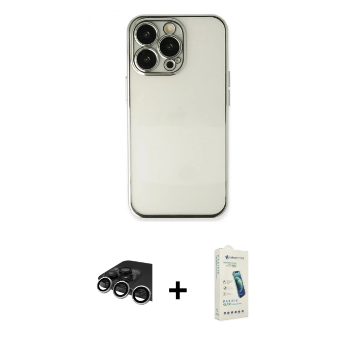 MARSİLYAN™- iPhone 14 Pro Max Kılıf Vadi Minimal - Şeffaf Pasifik Cam Ekran Koruyucu + Raze Metal Kamera Lens - GS