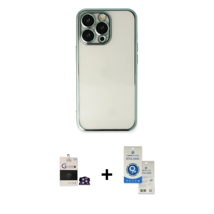 MARSİLYAN™- iPhone 14 Pro Max Kılıf Vadi Minimal - Şeffaf Royal Nano Ekran Koruyucu + Bilvis Titan Kamera Lens - GS