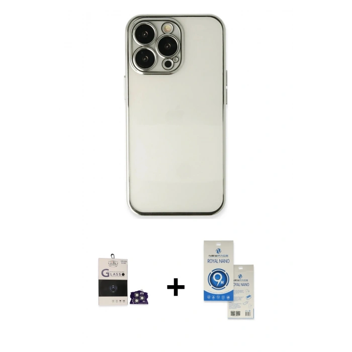 MARSİLYAN™- iPhone 14 Pro Max Kılıf Vadi Minimal - Şeffaf Royal Nano Ekran Koruyucu + Bilvis Titan Kamera Lens - GS